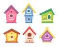 Birdhouses collection. Garden bird houses for feeding birds. Vector illustration Royalty Free Stock Photo
