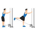 Man doing cable hip extensions flat vector