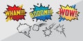 Comics cloud with Boom, Oops, Pow, Wow and Crush word. Vector comic sound effects in pop art style. Sound bubble speech with word