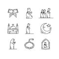 Set of Islamic icon with thin line art style, use for Islamic event