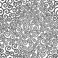 Black doodle swirls on white background. Seamless abstract pattern.