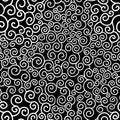 White doodle swirls on black background. Seamless abstract pattern.