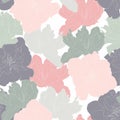 Seamless pattern with line green, pink, grey tulips flowers silhouette on white background. Royalty Free Stock Photo