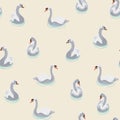 Beautiful seamless pattern with white swans on yellow background illustration.