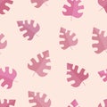Pink tropical leaf on calm light background. Seamless floral summer pattern. Royalty Free Stock Photo
