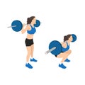 Woman doing barbell squat flat vector illustration Royalty Free Stock Photo