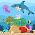 Cartoon tropical fish and beautiful underwater world with corals Royalty Free Stock Photo