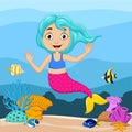 Cartoon little mermaid in the underwater world Royalty Free Stock Photo