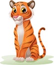 Cartoon funny tiger sitting in the grass