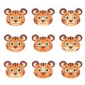 Cute tigers faces. Striped tigers set. Year of the Tiger. Vector illustration Royalty Free Stock Photo