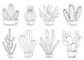 Cactus collection. Indoor potted plant in modern trendy single line style. Solid line, outline for decor, posters, stickers, logo.