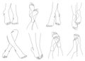 Collection. Silhouettes of human legs, feet in a modern one line style. Continuous line drawing, aesthetic outline for home decor,