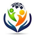 Globe save world People care kids children taking care people save protect family care logo icon element vector desing