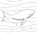 Simple cute whale in the ocean on white isolated background. Underwater cartoon illustration. Royalty Free Stock Photo