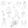 Collection. Silhouettes of human legs and hands in a modern one line style. Continuous line drawing, aesthetic outline for home de Royalty Free Stock Photo