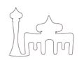 Line art of the mosque with the design of one tower and large dome