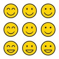 Smile Face Emoticon set Icon Vector Illustration. yellow smile icons Royalty Free Stock Photo