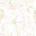 Luxury gold background. Floral pattern, many kind of Golden plant with, line arts illustration.