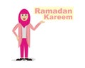 Vector illustration hijab woman, moslem girl in hijab greeting ramadan kareem Royalty Free Stock Photo