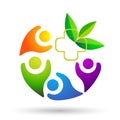 Health care nature medical wellness cross active people with leaves logo icon on white background