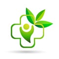 Health care nature medical wellness cross active people with leaves logo icon on white background