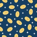 Cryptocurrency coin seamless pattern on dark blue background