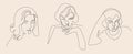 Set of woman one line art drawing on beige background Royalty Free Stock Photo