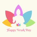 Vector illustration of Vesak Day banner with the silhouette of Buddha statue and decorative background design.