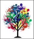 Different coloured paint splash on dry tree Royalty Free Stock Photo