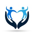 People care children Helping hands world giving hands open caring hands hold family logo icon vector