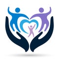 People care family care heart shaped love children Helping hands world giving open caring hands hold family logo icon vector Royalty Free Stock Photo