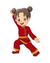 Cartoon girl doing physical exercise wushu