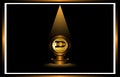 Dogecoin frame, DOGE cryptocurrency on golden stage with lighting future financial sector with dark background. vector eps10