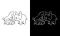 Creative logo design graphics. Horse, Dog, Cat and Elephant vector template on black and white background Royalty Free Stock Photo