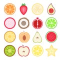 Fruits halves set. Tropical and exotic fruits. Vector illustration Royalty Free Stock Photo