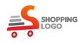 Shopping cart logo speed online selling market shipping buy and sell shop retail whole sale store check out  more go icon vector Royalty Free Stock Photo