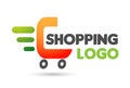 Shopping cart logo speed online selling market shipping buy and sell shop retail whole sale store check out more go icon vector