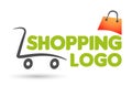 Shopping cart and bag logo online selling market shipping buy and sell shop retail whole sale store check out  more go icon vector Royalty Free Stock Photo