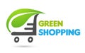 Shopping cart green leaf logo selling market shipping buy and sell shop retail whole sale store check out more go icon vector