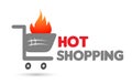 Hot sale flame Shopping cart logo speed online selling market shipping buy and sell shop retail whole sale store icon vector