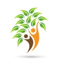 Family tree logo people green leaves plant happy growth tree icon