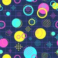 Modern seamless pattern with colorful circles and disks. Repeat background with abstract round objects. Fashion texture