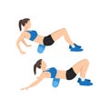 Woman doing Foam roller lower back stretch exercise.