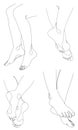 Collection. Silhouettes of human legs, feet in a modern one line style. Continuous line drawing, aesthetic outline for home decor, Royalty Free Stock Photo