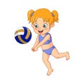 Cartoon little girl playing beach volleyball Royalty Free Stock Photo