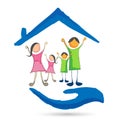 Happy Family care union team love in home roof  care house children kids taking growth wellness parenting care successful icon Royalty Free Stock Photo