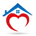 Happy family in red heart home house with love anr care hand people kids parentig icon logo vector Royalty Free Stock Photo