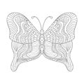 Decorative cute butterfly with striped and wavy pattern on wings. Insect illustration on white isolated background.