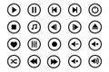 Media Player Icons set. Set of Media player icons in line style. Music, interface, design media player buttons collection. Royalty Free Stock Photo