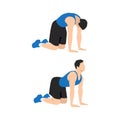 Man doing Cat back. Backward camel stretch exercise.